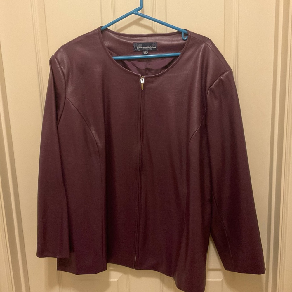 This is a beautiful purple Susan Graver flux leather jacket.